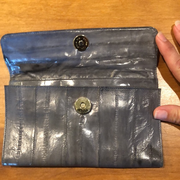 EEL SKIN WALLET Gray Card Slots Pen Holder Vintage Classic Magnet Closure EUC - Picture 5 of 11